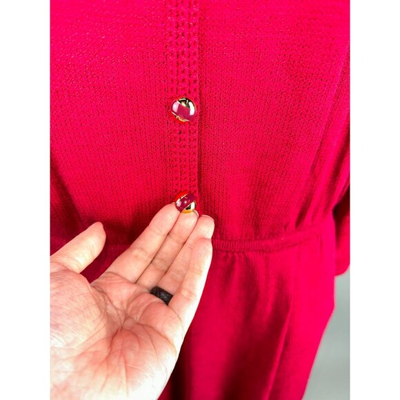 Vtg 80s St John Raspberry Red Santana Knit Button Dress Womens Sz 10 Wool Blend - Picture 5 of 9